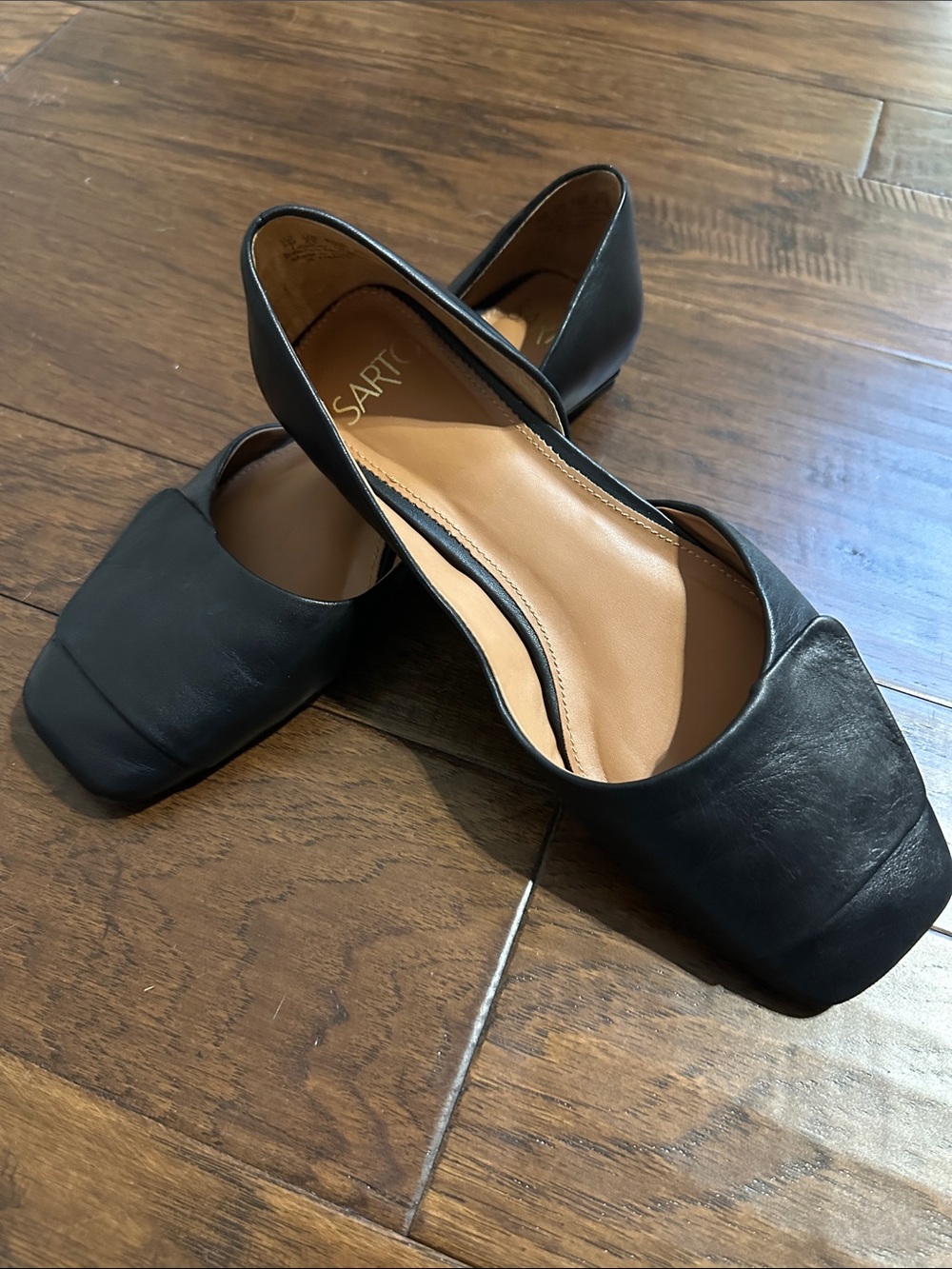 SARTO By Franco Sarto Black Square-Toe Leather Flats